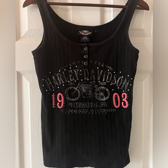 Harley-Davidson Tops - Harley-Davidson Women’s Black Rhinestone Logo Tank Top Size Large
